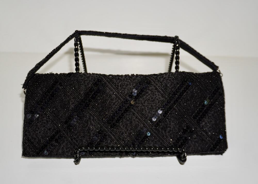 Vintage Carlo Fellini Black Sequin & Micro Beaded Clutch Evening Purse